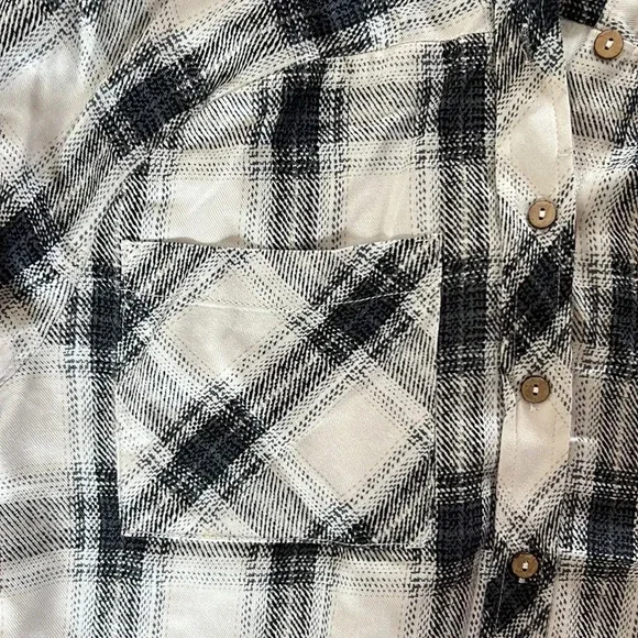 Plaid Button Up Shirt Oversized Flannel Transition Fall Casual White Blue Small - Picture 8 of 8